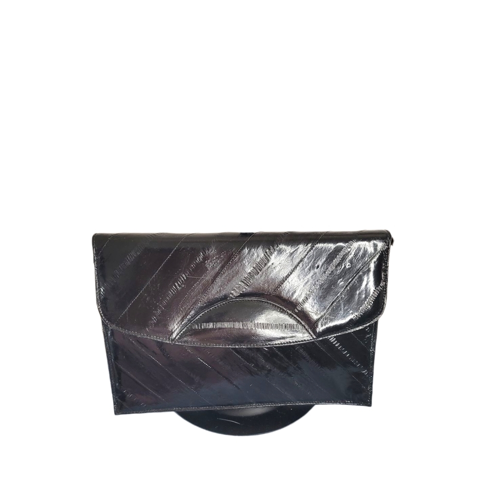 Lee Sands Vintage Eel Skin Supple Leather Shoulder Bag/Clutch Black
